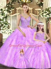 New Arrival Floor Length Lilac Vestidos de Quinceanera Straps Sleeveless Lace Up