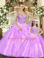 New Arrival Floor Length Lilac Vestidos de Quinceanera Straps Sleeveless Lace Up