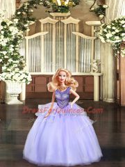Unique Lavender Ball Gowns Beading and Ruching Sweet 16 Quinceanera Dress Lace Up Tulle Sleeveless Floor Length