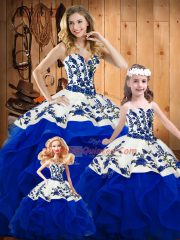 Fancy Royal Blue Sleeveless Embroidery and Ruffles Floor Length Vestidos de Quinceanera