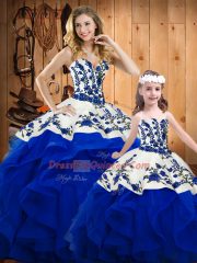 Fancy Royal Blue Sleeveless Embroidery and Ruffles Floor Length Vestidos de Quinceanera