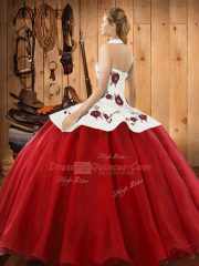 Halter Top Sleeveless Satin and Tulle Sweet 16 Dresses Embroidery Lace Up