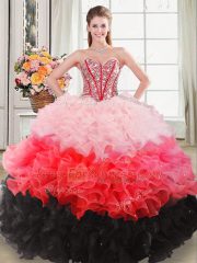 Multi-color Sleeveless Floor Length Beading and Ruffles Lace Up Quinceanera Dress