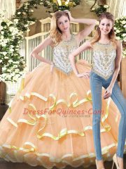 Scoop Sleeveless Zipper Vestidos de Quinceanera Peach Organza