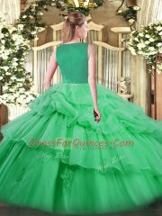 Custom Designed Organza Sleeveless Floor Length 15 Quinceanera Dress and Beading and Appliques