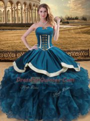 Floor Length Teal Quinceanera Gown Sweetheart Sleeveless Lace Up