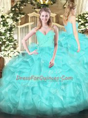 Customized Aqua Blue Sleeveless Ruffles Floor Length Quinceanera Dress