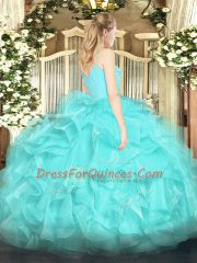 Customized Aqua Blue Sleeveless Ruffles Floor Length Quinceanera Dress
