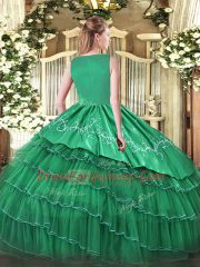Chic Organza Scoop Sleeveless Side Zipper Beading and Embroidery Sweet 16 Quinceanera Dress in Olive Green