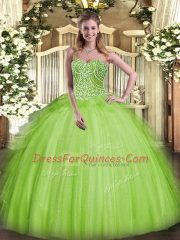 Yellow Green Organza Lace Up Quinceanera Gowns Sleeveless Floor Length Beading and Ruffles