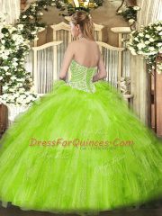 Yellow Green Organza Lace Up Quinceanera Gowns Sleeveless Floor Length Beading and Ruffles