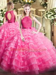 Organza Sleeveless Floor Length Sweet 16 Dresses and Ruffled Layers
