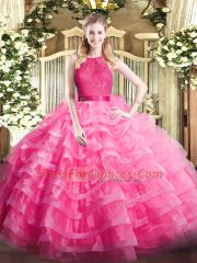 Organza Sleeveless Floor Length Sweet 16 Dresses and Ruffled Layers