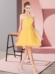 Gold Asymmetric Zipper Beading and Hand Made Flower Evening Dress Sleeveless