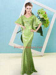 Floor Length Zipper Prom Gown Yellow Green for Prom and Party with Sequins