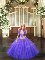 Purple Lace Up Straps Beading Vestidos de Quinceanera Tulle Sleeveless