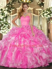 Floor Length Ball Gowns Sleeveless Rose Pink Vestidos de Quinceanera Lace Up