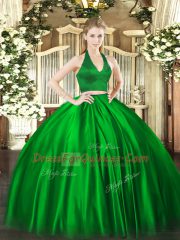 Floor Length Green Quinceanera Gown Halter Top Sleeveless Zipper