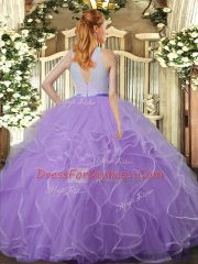 Ruffles Quinceanera Gown Rose Pink Backless Sleeveless Floor Length