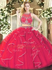 Edgy Coral Red Sleeveless Organza Zipper Quinceanera Dresses for Military Ball and Sweet 16 and Quinceanera