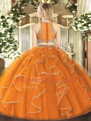 Edgy Coral Red Sleeveless Organza Zipper Quinceanera Dresses for Military Ball and Sweet 16 and Quinceanera
