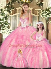 Fancy Sweetheart Sleeveless Lace Up 15 Quinceanera Dress Baby Pink Organza