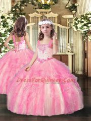 Fancy Sweetheart Sleeveless Lace Up 15 Quinceanera Dress Baby Pink Organza