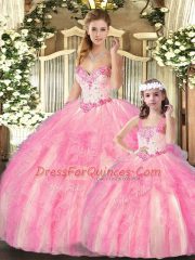 Fancy Sweetheart Sleeveless Lace Up 15 Quinceanera Dress Baby Pink Organza