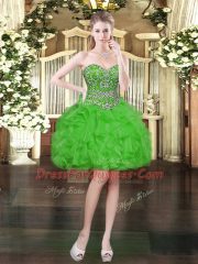 Green Ball Gowns Beading and Ruffles 15th Birthday Dress Lace Up Tulle Sleeveless Floor Length