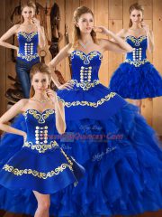 Designer Sweetheart Sleeveless Lace Up Sweet 16 Dresses Blue Satin and Organza