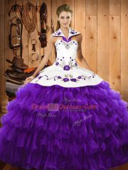 Halter Top Sleeveless Lace Up 15th Birthday Dress Purple Organza