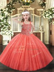 Floor Length Ball Gowns Sleeveless Coral Red Little Girls Pageant Dress Wholesale Lace Up