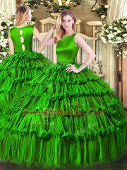 Edgy Green Scoop Neckline Ruffled Layers 15th Birthday Dress Sleeveless Clasp Handle