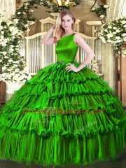 Edgy Green Scoop Neckline Ruffled Layers 15th Birthday Dress Sleeveless Clasp Handle