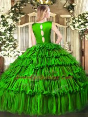 Edgy Green Scoop Neckline Ruffled Layers 15th Birthday Dress Sleeveless Clasp Handle