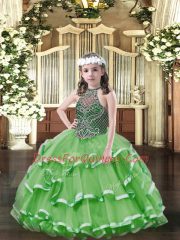 Best Sleeveless Beading and Ruffled Layers Lace Up Kids Pageant Dress