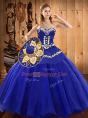 Blue Ball Gowns Ruffles Sweet 16 Quinceanera Dress Lace Up Tulle Sleeveless Floor Length