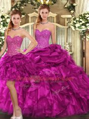 Sweetheart Sleeveless Organza Quinceanera Gown Beading and Ruffles Lace Up
