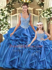 Customized Sleeveless Lace Up Floor Length Beading and Ruffles Sweet 16 Dress