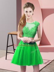 Customized Green Tulle Zipper Scoop Sleeveless Mini Length Evening Dress Appliques