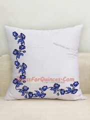 Blue And White Lace Up Sweet 16 Dress Embroidery and Ruffles Sleeveless Floor Length