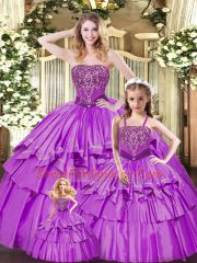 Flirting Lilac Lace Up Vestidos de Quinceanera Ruffled Layers Sleeveless Floor Length