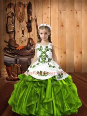 Graceful Lace Up Straps Embroidery and Ruffles Girls Pageant Dresses Organza Sleeveless