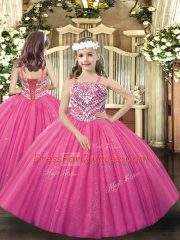 Ball Gowns Ball Gown Prom Dress Hot Pink Sweetheart Tulle Sleeveless Floor Length Lace Up