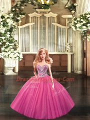 Ball Gowns Ball Gown Prom Dress Hot Pink Sweetheart Tulle Sleeveless Floor Length Lace Up