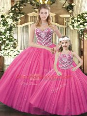 Ball Gowns Ball Gown Prom Dress Hot Pink Sweetheart Tulle Sleeveless Floor Length Lace Up