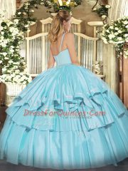 Blue Straps Zipper Beading and Ruffled Layers Sweet 16 Dress Sleeveless