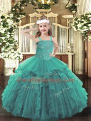 Sleeveless Lace Up Floor Length Beading and Ruffles Girls Pageant Dresses