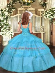 Trendy Organza Straps Sleeveless Lace Up Beading and Ruffled Layers Child Pageant Dress in Orange