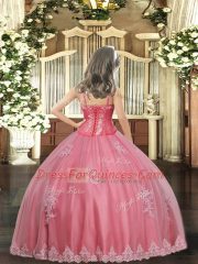 Custom Fit Straps Sleeveless Lace Up Girls Pageant Dresses Watermelon Red Tulle